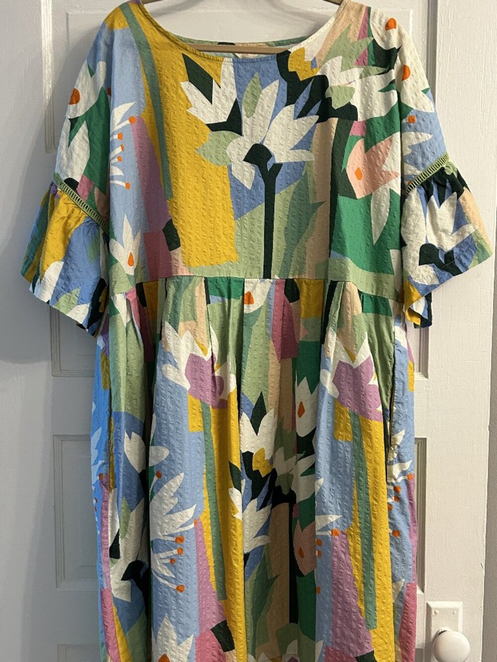 Gorman Multi Color Abstract Floral Seersucker Smock Midi Dress AU 20 US 16 Plus